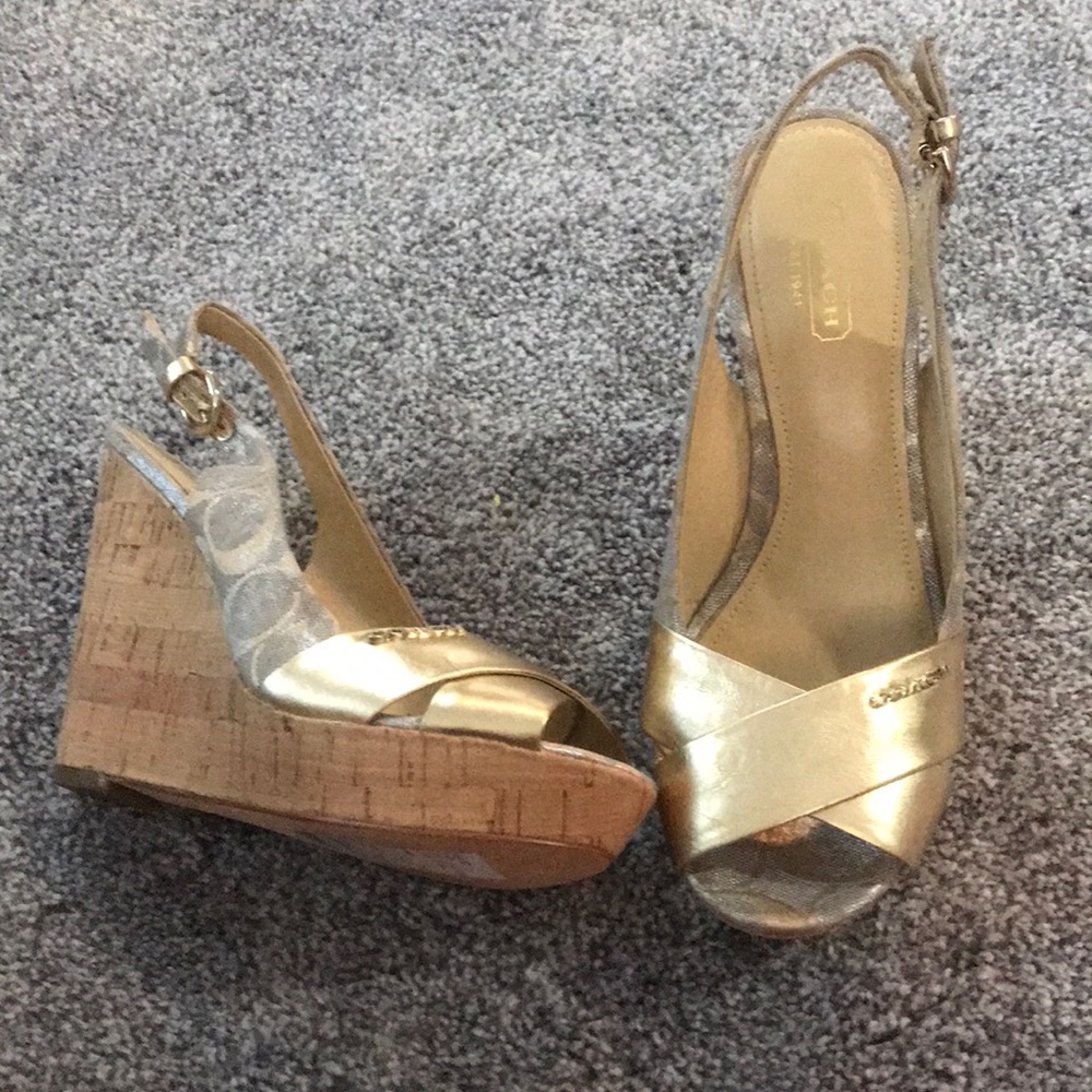 Coach wedges gold signature 7.5 cork summer